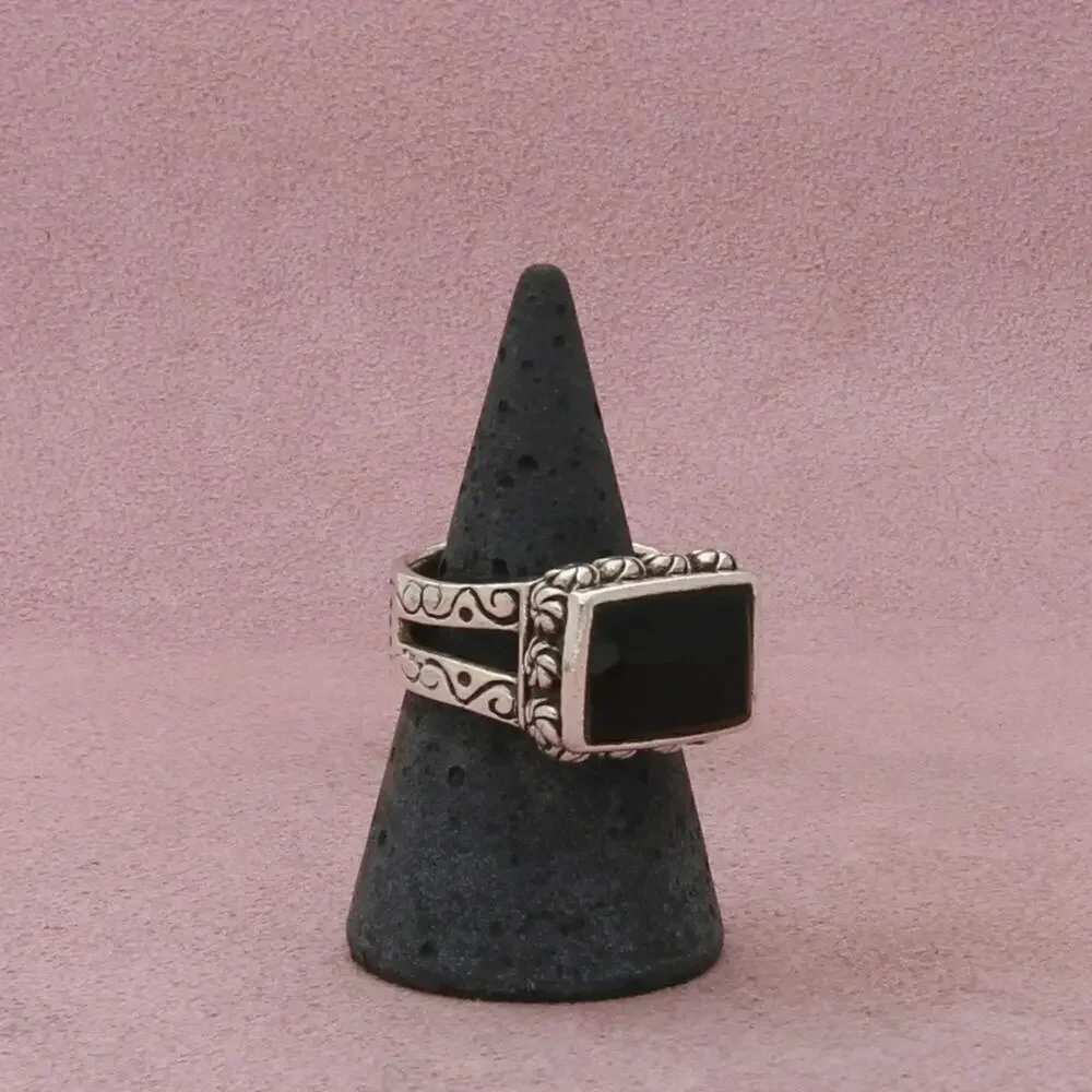 sterling silver vintage chunky onyx ring size 8.25